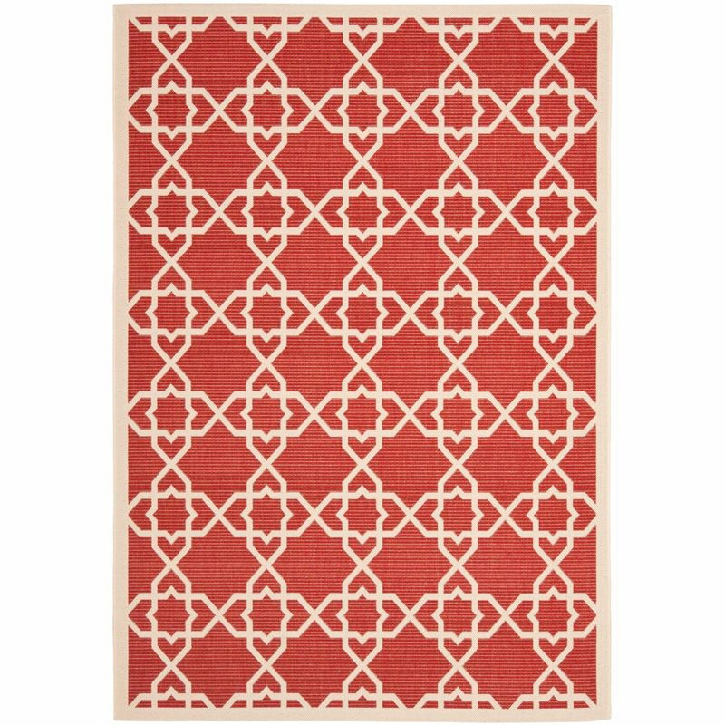 Courtyard CY6032 Power Loomed Indoor and Outdoor Area Rug - Red/Beige - 4'x5'7" - Safavieh