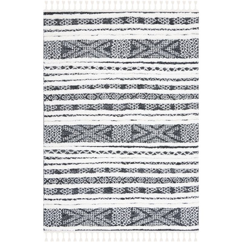 Moroccan Tassel Shag MTS632 Power Loomed Area Rug - Black/Ivory - 3'x5' - Safavieh.