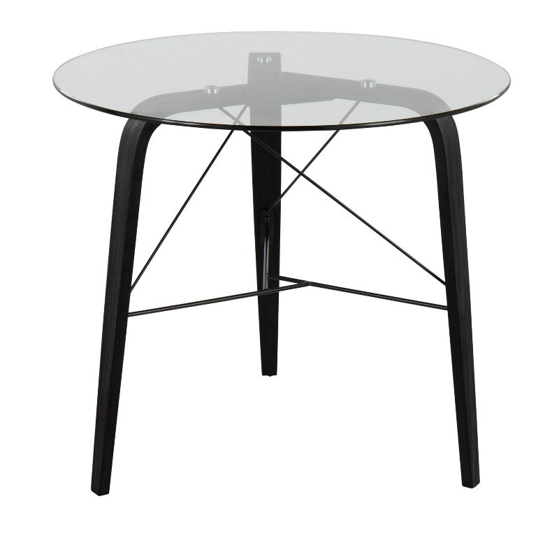 LumiSource 34" Trilogy Round Dining Table Black/Clear Glass: Mid-Century Modern Style, Seats 4, Wood Base