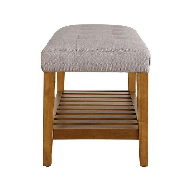 Simple Relax Fabric and Wood Bench in Light Gray and Oak