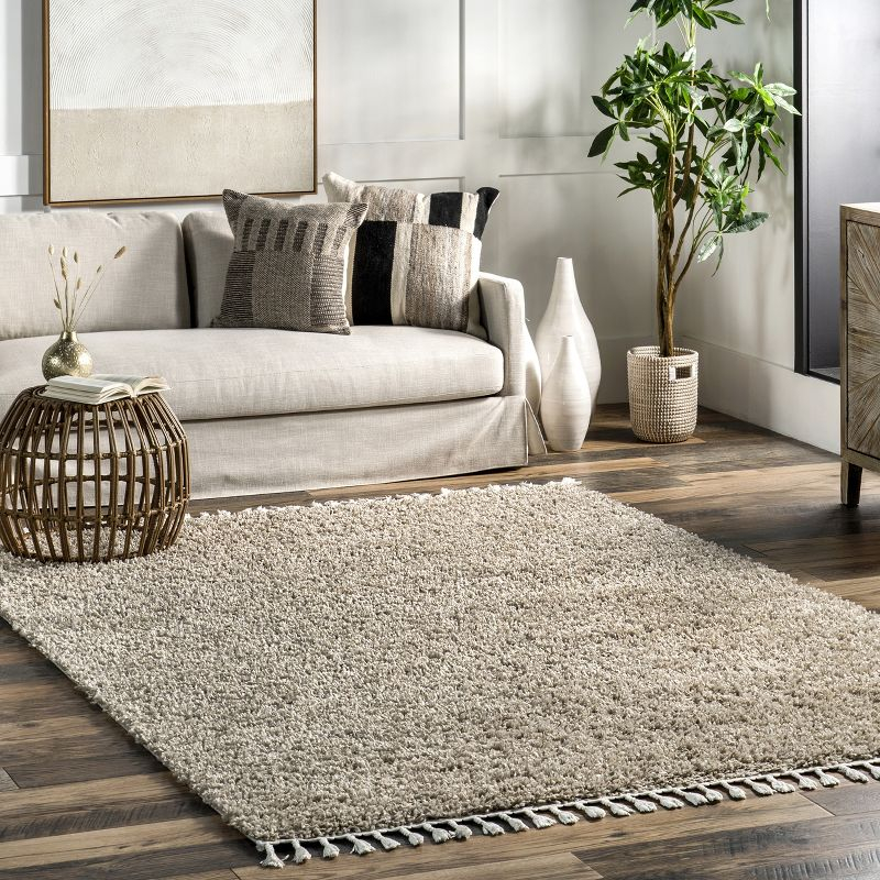 Nuloom Neva Solid 3x5 Accent Shag Indoor Area Rug for Living Room Bedroom Dining Room Nursery Entryway, Beige/Ivory