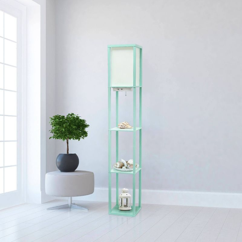 Creekwood Home Classix 62.5" 3-Tier Storage Floor Lamp with Charging Ports and Outlet Aqua Green