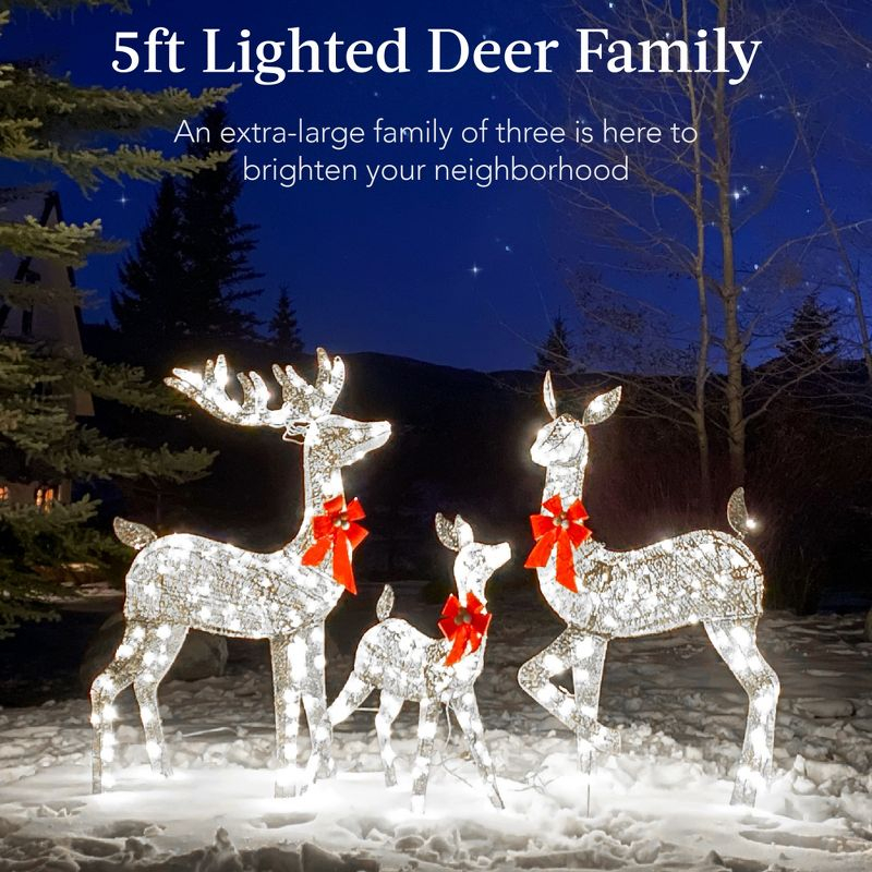 Best Choice Products 3-Piece Deer Set, Lighted Christmas Outdoor Decoration w/ 360 Lights, Stakes - Silver