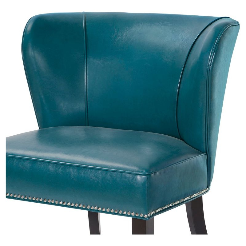 Hilton Concave Back Armless Chair - Peacock Blue: Faux Leather Upholstery, Contemporary Style, Wood Legs