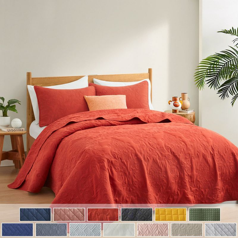 Peace Nest Premium Ultra Soft Reversible Quilted Coverlet Set, King, Red