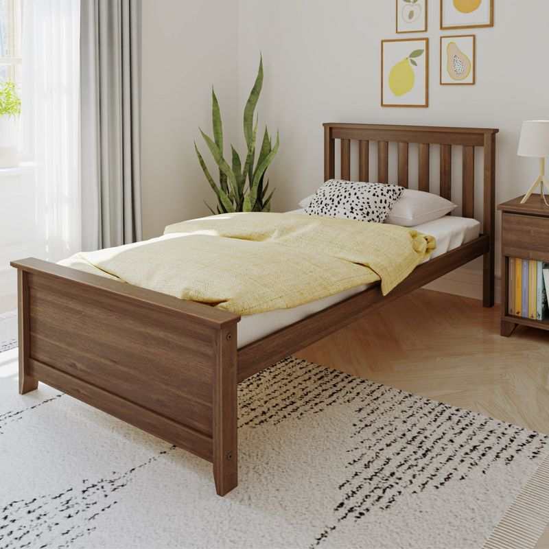 Max & Lily Twin Bed Frame with Headboard, Solid Wood Platform Bed for Kids, Walnut