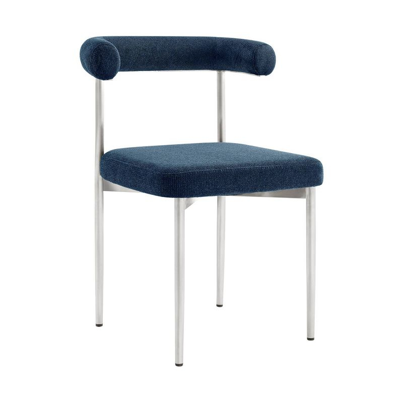 Armen Living Set of 2 Shannon Brushed Stainless Steal and Fabric Dining Chairs Blue