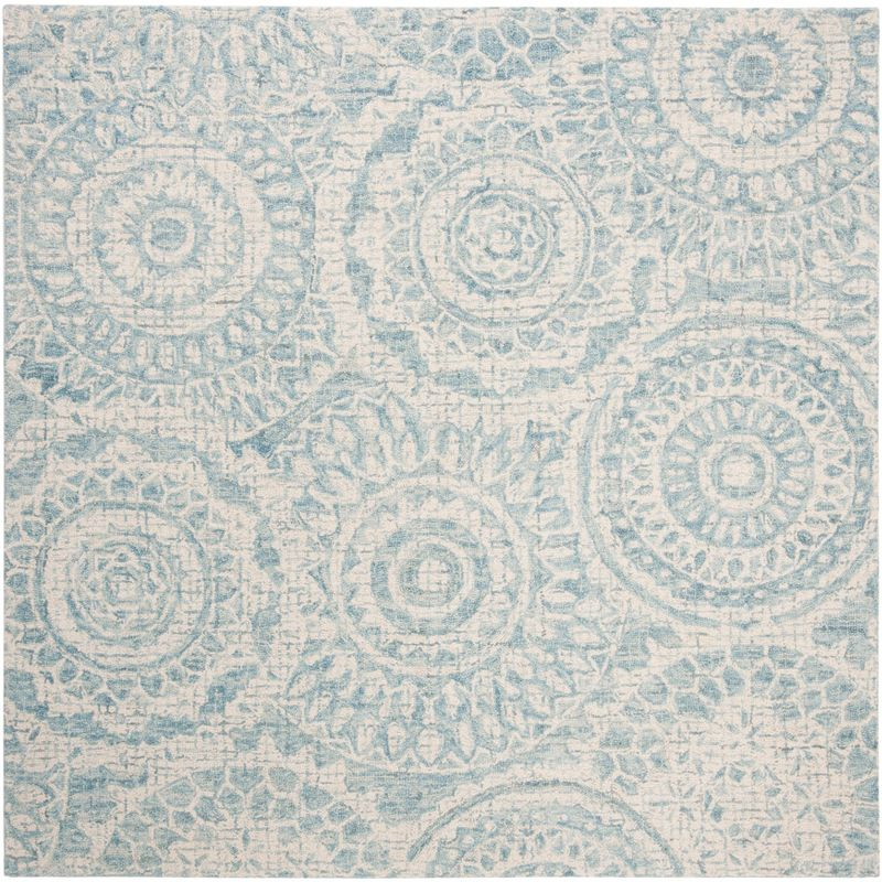 Abstract ABT205 Handmade Indoor Area Rug - Ivory/Blue - 6'x6' - Safavieh