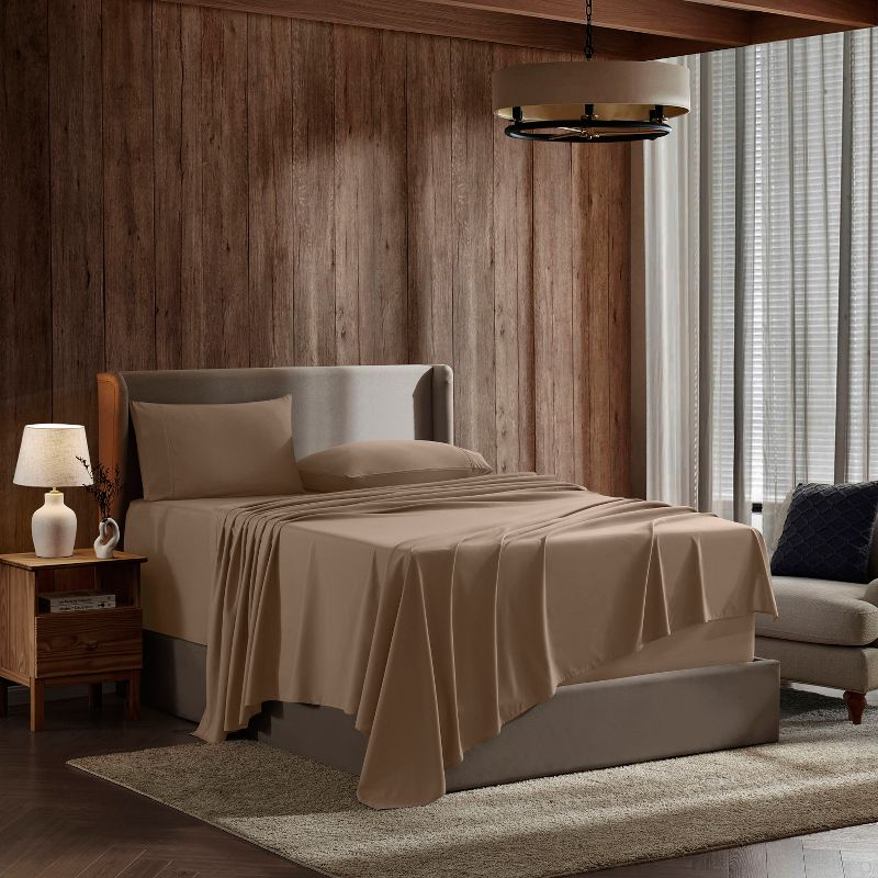 Nestl 4 Piece Queen Bed Sheet Set, Deep Pocket Extra Soft Microfiber Queen Sheets - Taupe Sand