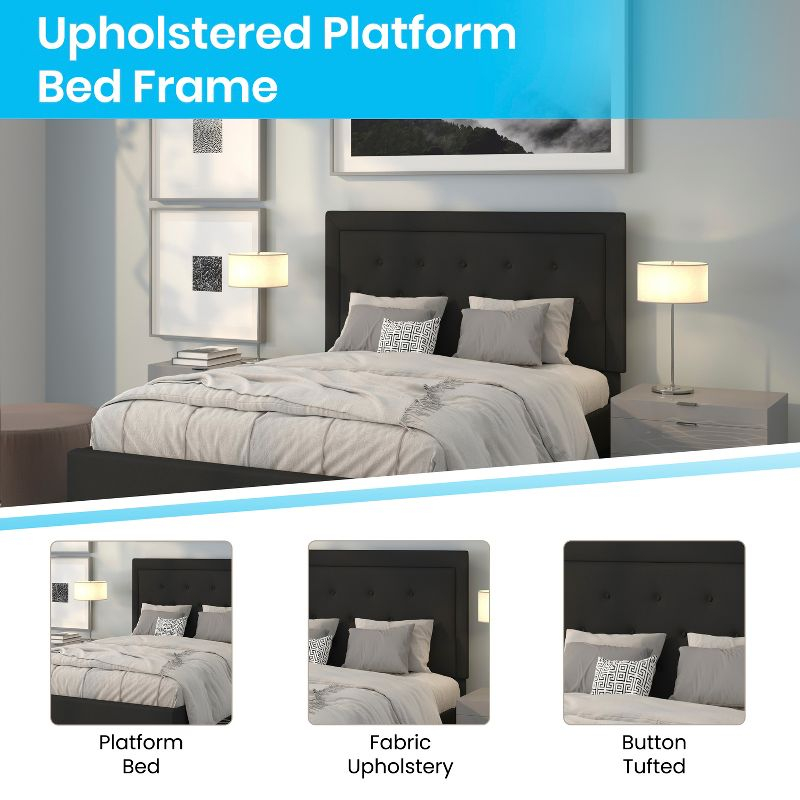 Flash Furniture Roxbury Queen Size Tufted Upholstered Platform Bed in Black Fabric