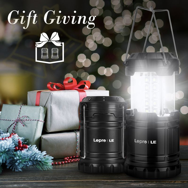 Lepro LED Camping Lanterns Battery Powered, Collapsible, IPX4 Water Resistant, Outdoor Portable Lights for Emergency, Hurricane and Outages, 2 Pack