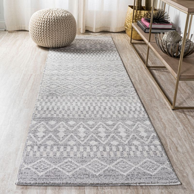 2'x8' Ifrane Berber Geometric Stripe Runner Rug, Gray/Cream - JONATHAN Y