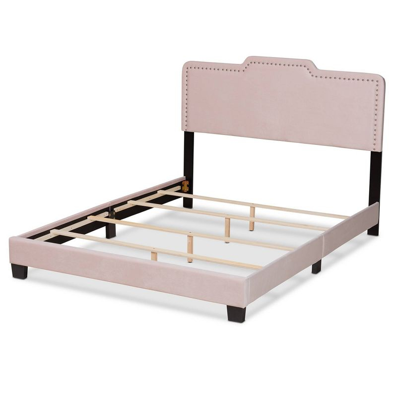 Full Benjen Glam Velvet Fabric Upholstered Panel Bed Pink - Baxton Studio: Silver Nailhead, Wood Frame