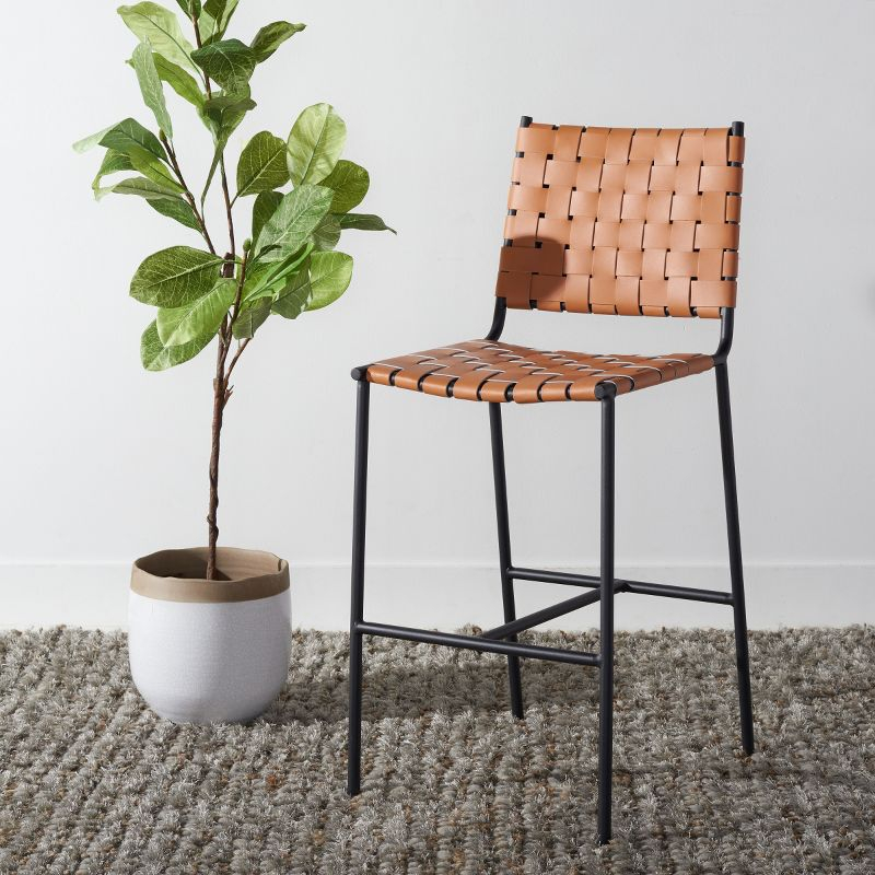 Olenna Woven Counter Stool - BST3011 - Cognac/Black - Safavieh