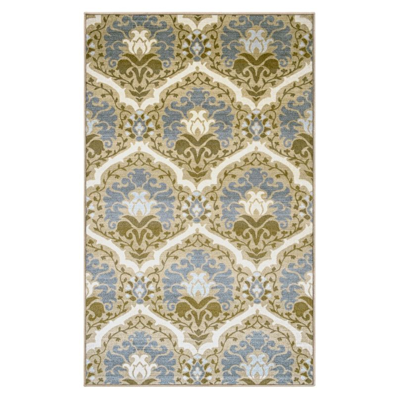 Vintage Floral Damask Non-Slip Washable Indoor Runner or Area Rug, 4'x6', Taupe - Blue Nile Mills