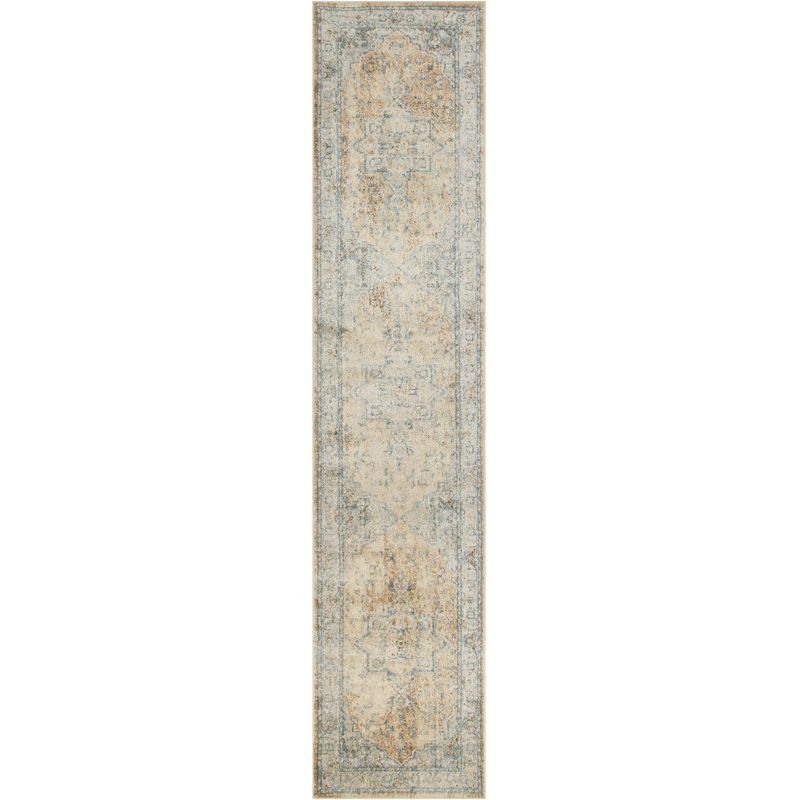 Nourison Astra Machine Washable Vintage Medallion Indoor Rug Beige Blue 2'2" x 10'