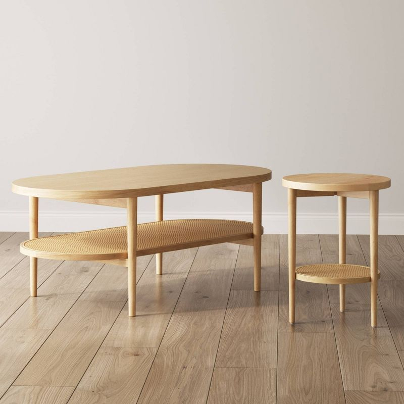 Sonia Wood and Rattan Round Warm Pine - Nathan James: Chic Bohemian 2-Tier End Table