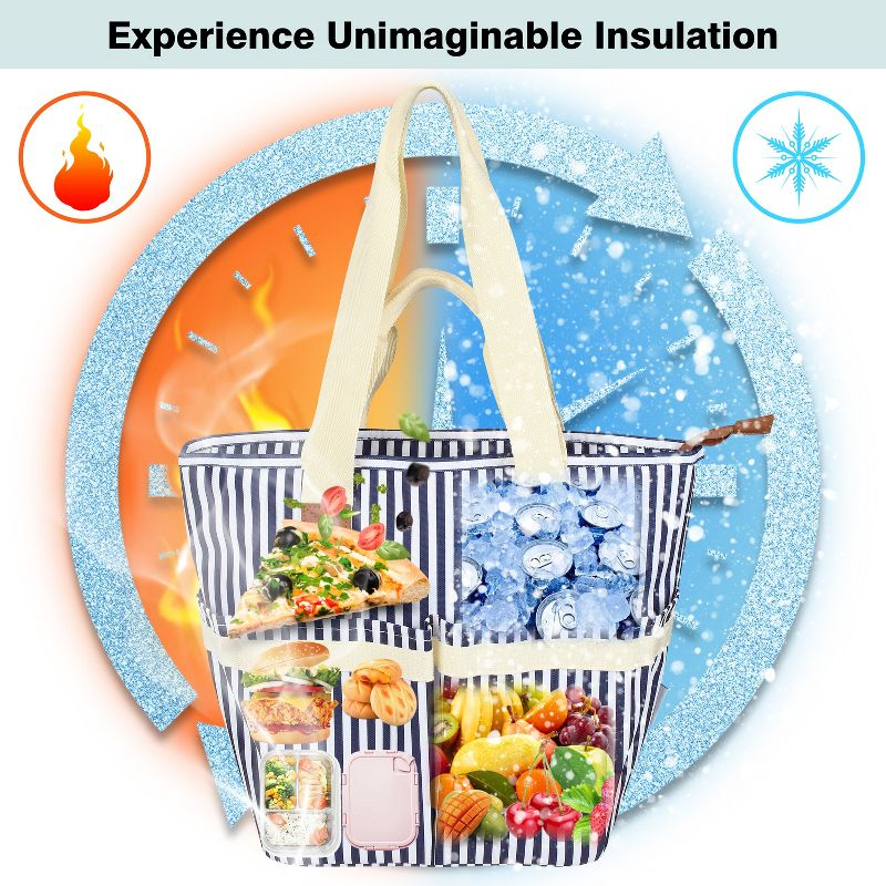 Solaris Insulated Cooler Bag, 3 Layer Leakproof Soft Cooler tote bag, Collapsible Waterproof Grocery Thermal Bag, Gift Ideas for Picnic, Gray Strip