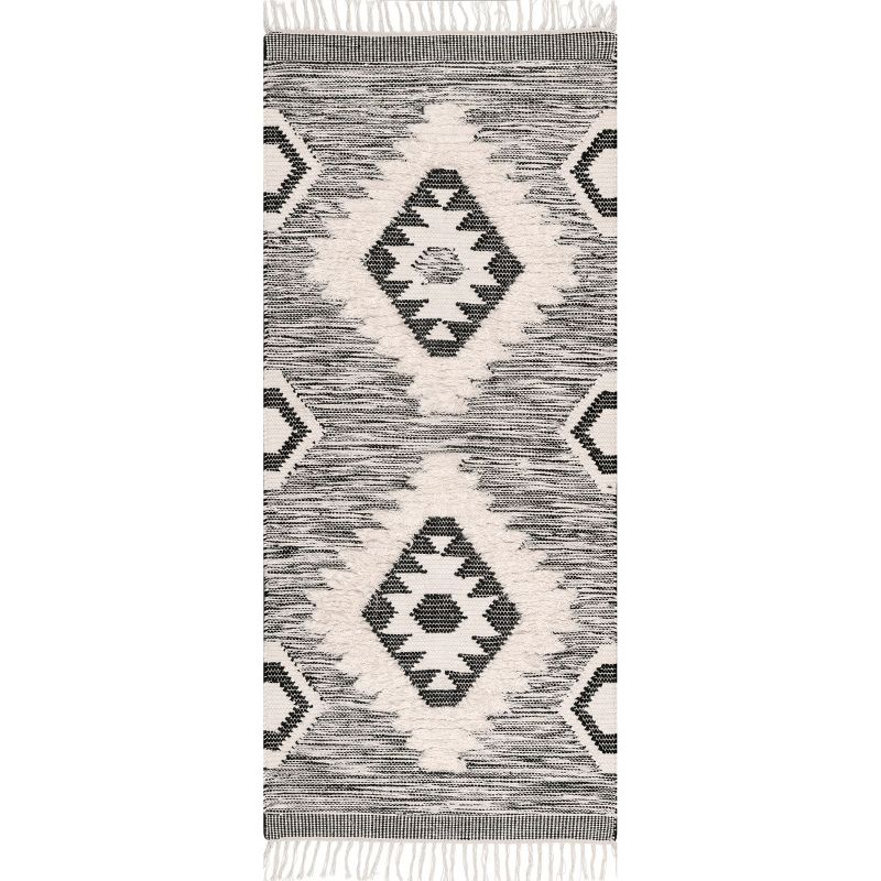 Nuloom Savannah Diamond 2x6 Wool Runner Indoor Area Rug for Living Room Bedroom Dining Room Entryway Hallway Kitchen, Black/Ivory