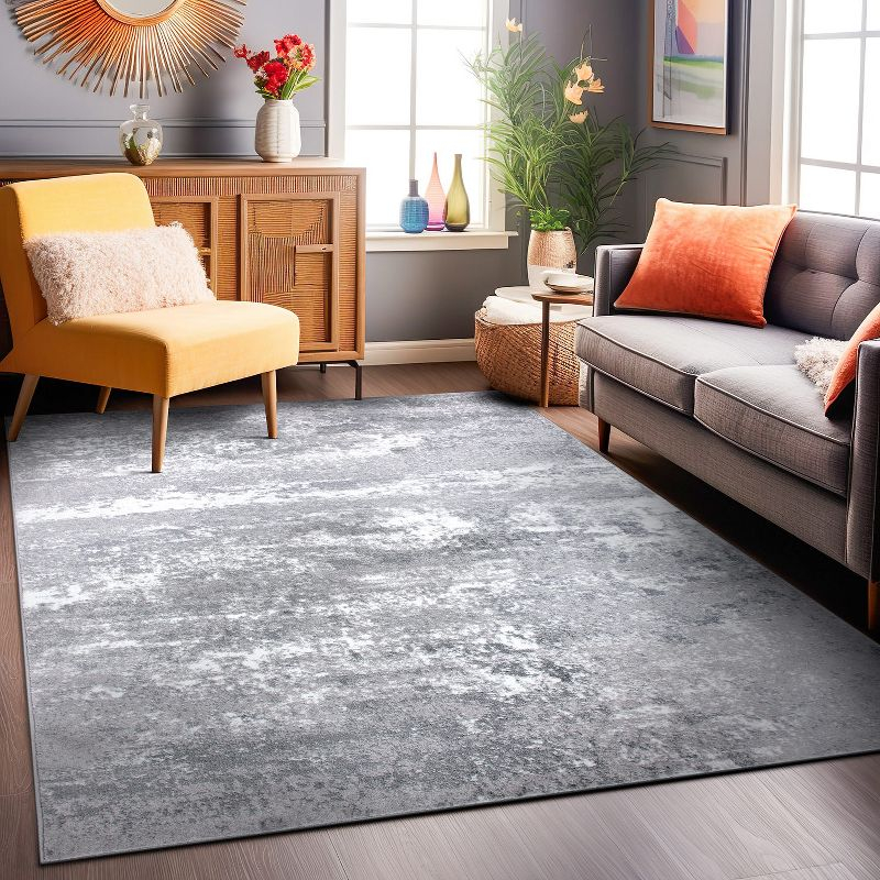 World Rug Gallery Distressed Abstract Watercolor Gray 7'10" x 10' Area Rug