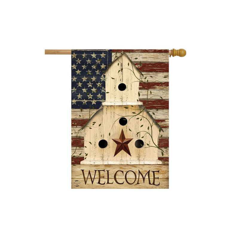Americana Welcome House Flag Primitive Patriotic 28" x 40" Briarwood Lane