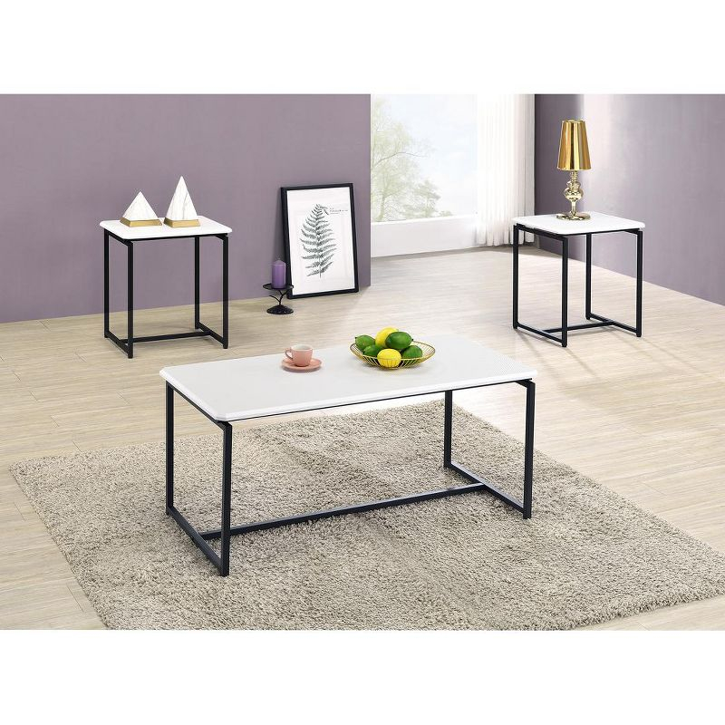 HOMLUX 3 PCS Coffee Table Set Sofa Side Table with 2 Square End Table,White