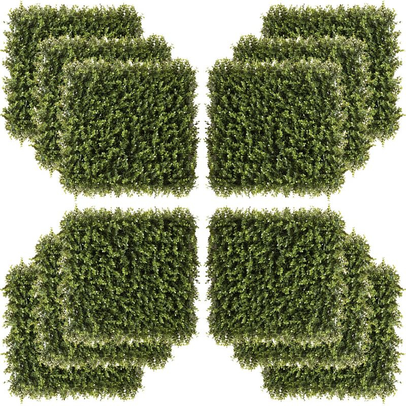 Outsunny Artificial Grass Wall Panel Backdrop, 12 20" x 20" Boxwood UV Protection Privacy Screen Panels, Green
