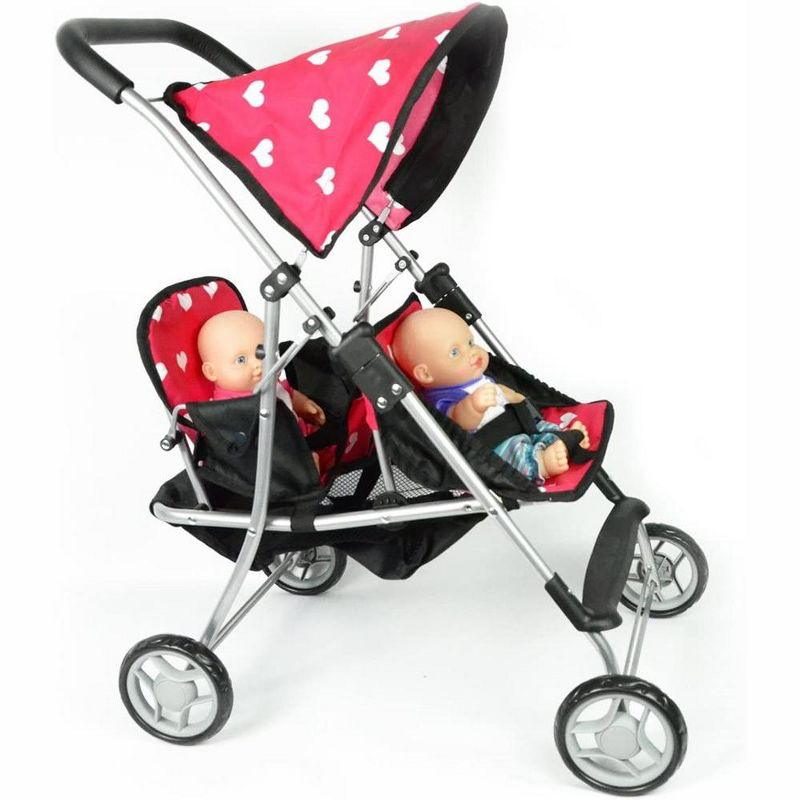 The New York Doll Collection My First Doll Heart Design Twin Stroller Pink