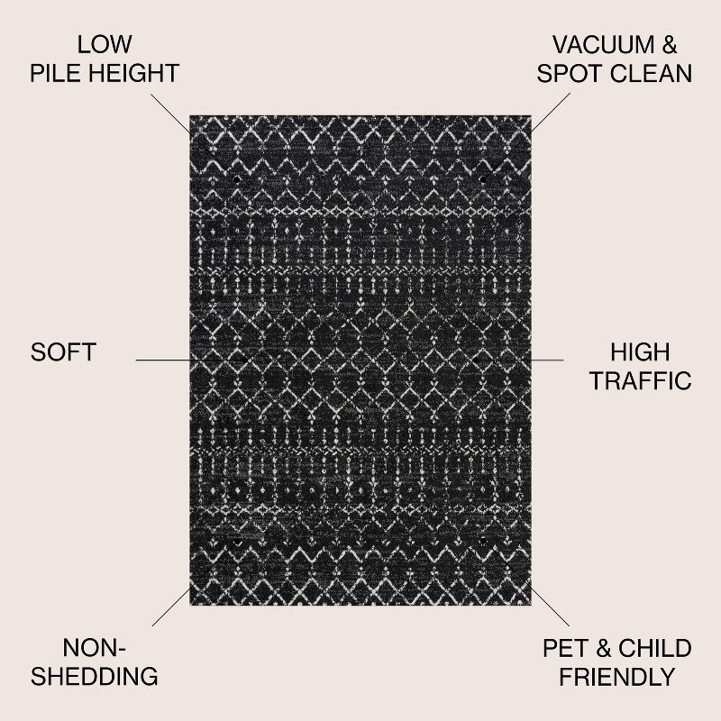 JONATHAN Y Moroccan HYPE Boho Vintage Diamond Black/Ivory 5' Square Area Rug