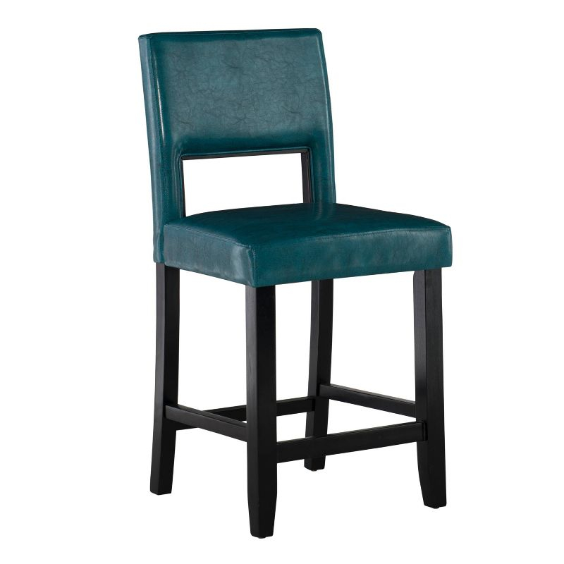 Linon 24" Vega Padded Back and Seat Faux Leather Counter Height Barstool Hardwood Blue: Upholstered, Stained Finish, Foam Fill