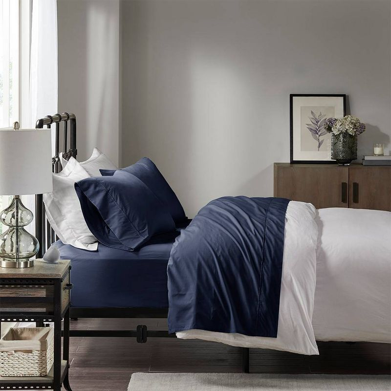 King 200 Thread Count Cotton Peached Percale Sheet Set Navy