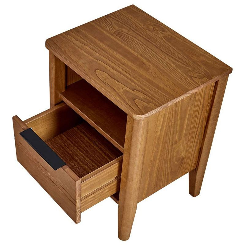 MUSEHOMEINC California Classic 1 Drawer Wooden Bedroom Nightstand Living Room End Table with Open Cabinet and Tapered Legs, Honey Brown