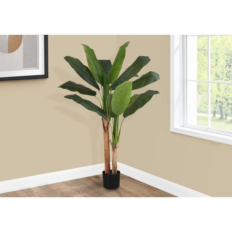 Monarch Specialties Artificial Plant 55 inch Tall Banana Tree Indoor Faux Fake Floor Greenery Potted Real Touch Decorative Green Leaves Black Pot