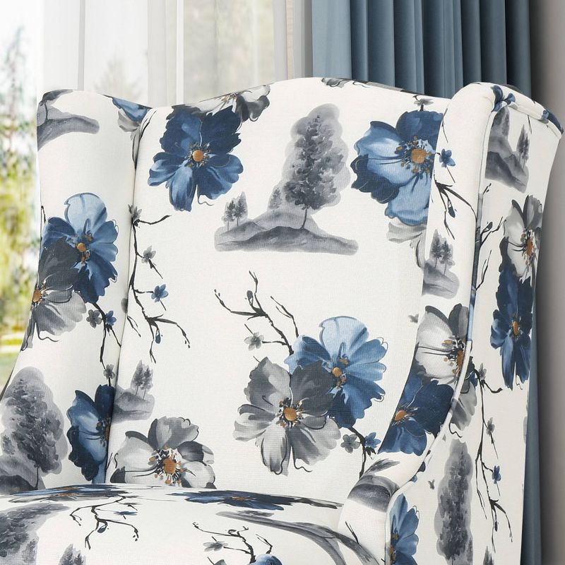 Toddman High-Back Club Chair Floral Print Blue - Christopher Knight Home: Upholstered, Birch Wood Legs