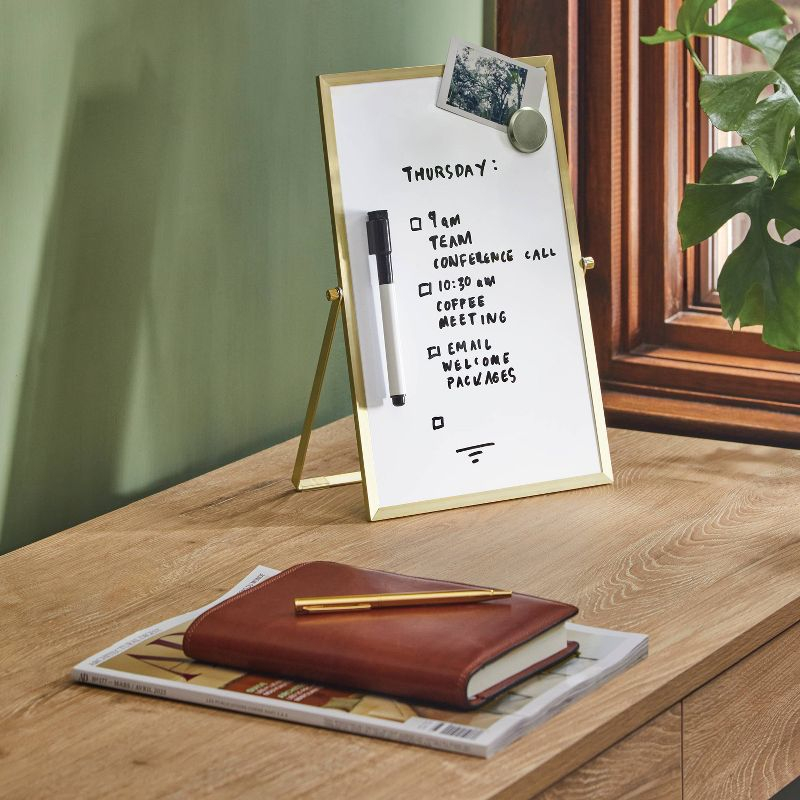 8"x12" Gold Framed Easel Desktop Dry Erase Board - Threshold™: Office Supplies, MDF & Aluminum, White Presentation Board