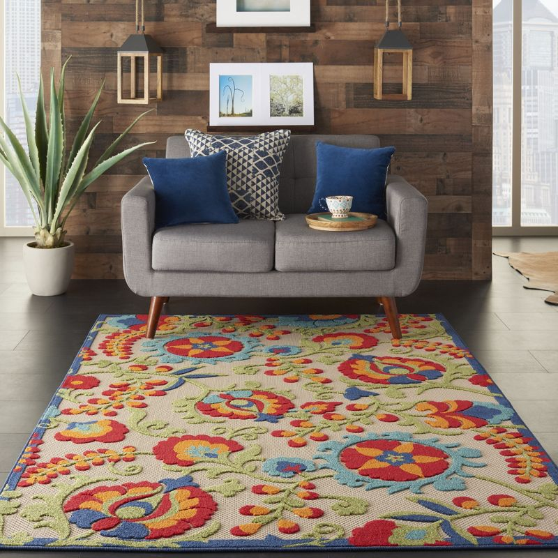 Nourison Aloha Floral Textured Flatweave High-Low Indoor Outdoor Area Rug Multicolor 6' x 9'