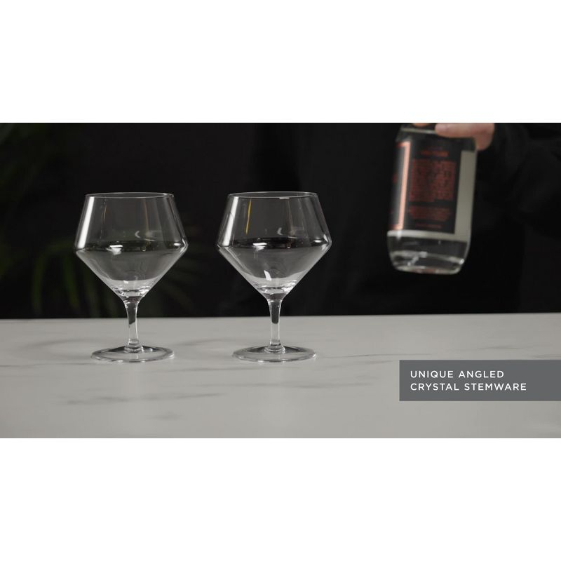 Viski Raye Angled Crystal Bordeaux Wine Glasses Set of 2 - Premium Crystal Clear Glass, Modern Stemmed, Flat Bottom Red Wine Gift Set - 16oz