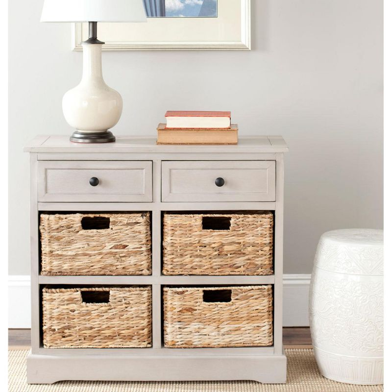 Herman Storage Unit with Wicker Baskets - Vintage Grey - Safavieh.