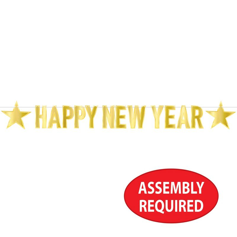 Beistle Happy New Year Streamer, Foil, 8.5" x 7', Gold (2/Pkg) Gold