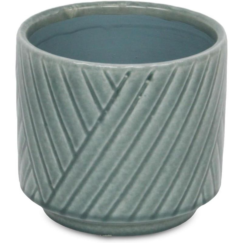 Cheung's Parlora Crossed Diagonal Pattern Straight Side Ceramic Pot - Medium - Green