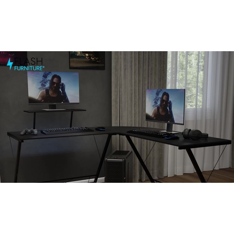 Flash Furniture L-Shaped Desk 71.5" Computer Corner Desk, Home Office Corner Desk, Gaming Desk, Space Saving, Easy to Assemble, Black/Black