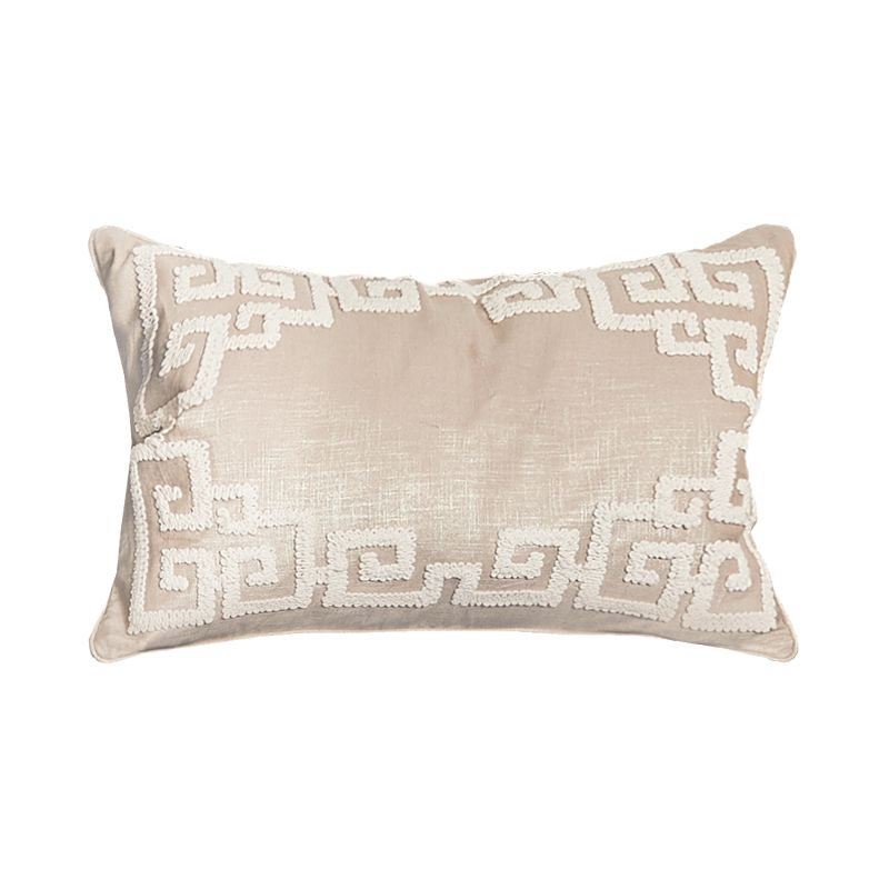 Elisabeth York Gaia Dimensional Greek Key Solid Natural Tan Cotton Decorative Throw Pillow With Insert