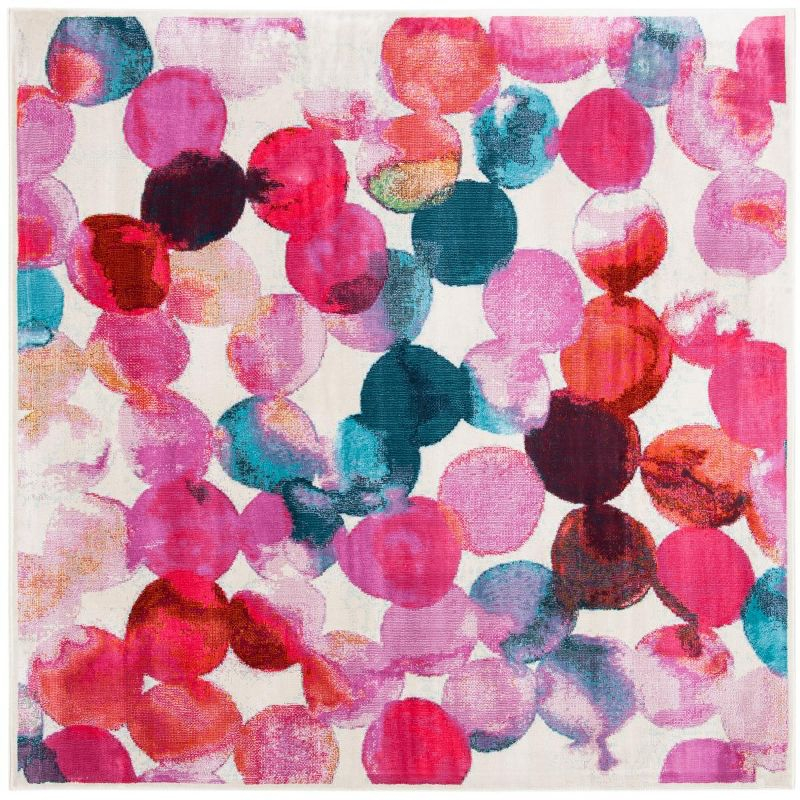 Lillian LLN377 Power Loomed Area Rug - Rose/Light Blue - 6'7"x6'7" - Safavieh
