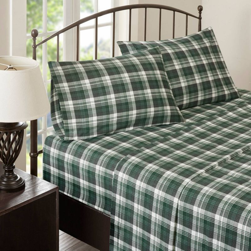 King Patterned Flannel Sheet Set Green Plaid
