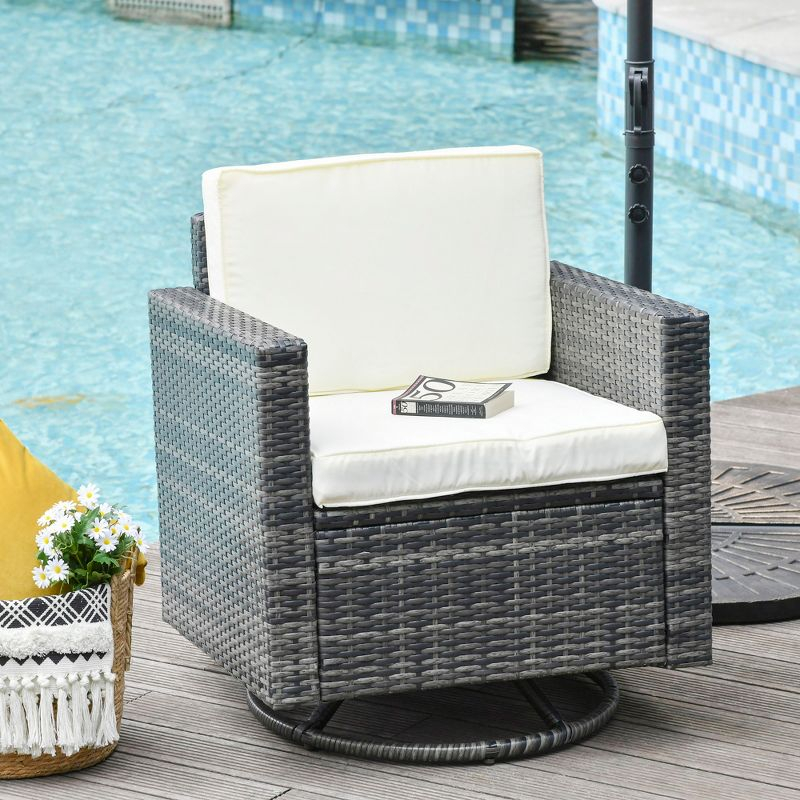 Outsunny Outdoor Swivel Rocker, PE Wicker Dining Chair, 360 Degree Swivel Patio Glider with Cushions, Steel, Cream White