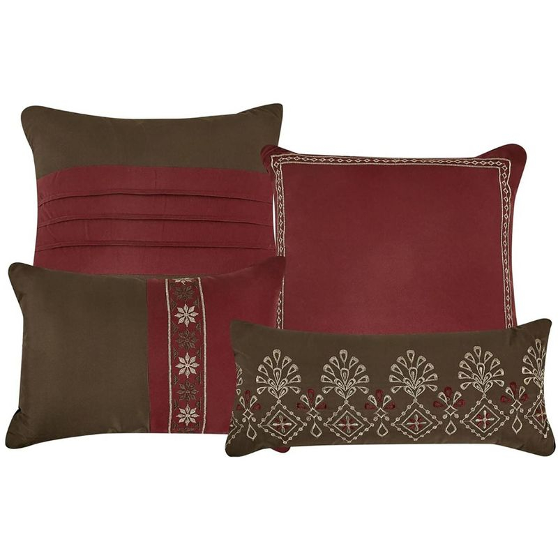 King Size 7 Piece Burgundy Brown Embroidery Soft Bedding Comforter Set