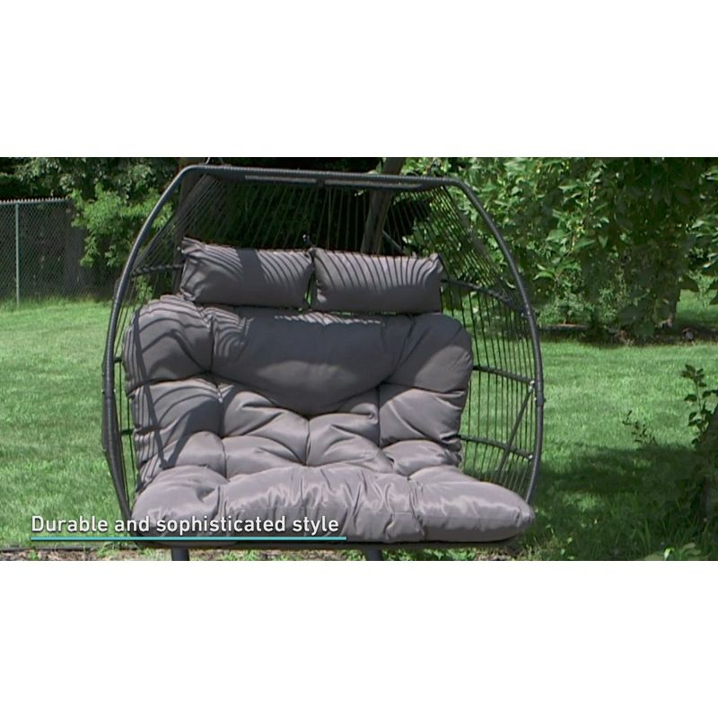 Sunnydaze Outdoor Andrei Hanging Double Egg Chair with Cushion and Headrests - Dark Gray