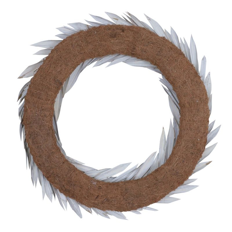 Vickerman Natural Botanicals 24" White Washed Palm Sun Wreath. This wreath measures 24 inches in diameter. It features white washed palm sun leaves on