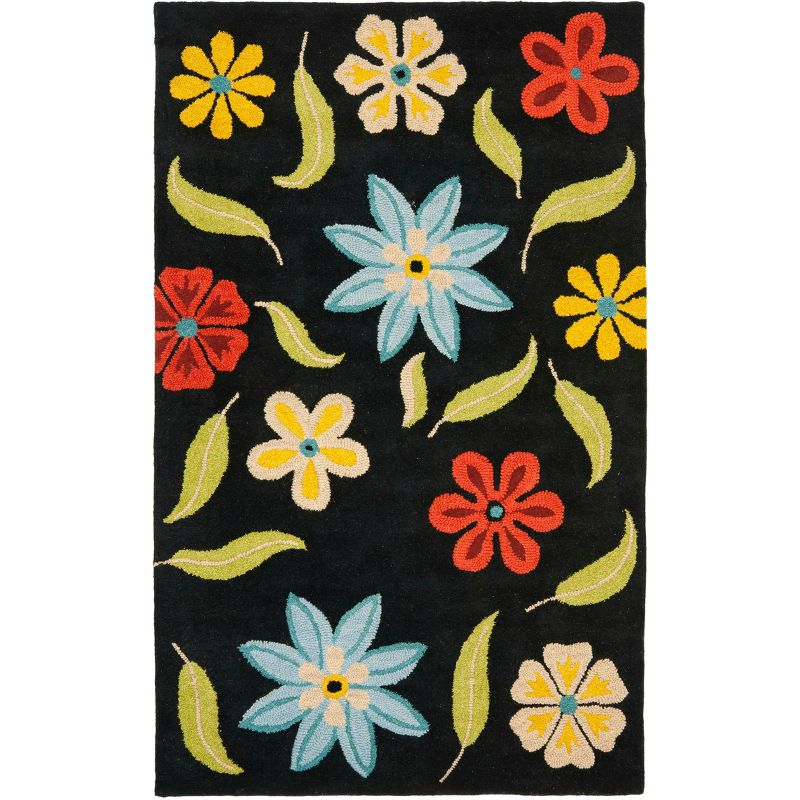 Blossom BLM678 Hand Hooked Area Rug - Black/Multi - 5'x8' - Safavieh.