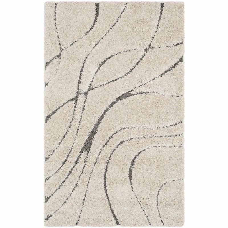 Florida Shag SG471 Power Loomed Indoor Accent Rug - Cream/Grey - 3'3"x5'3" - Safavieh